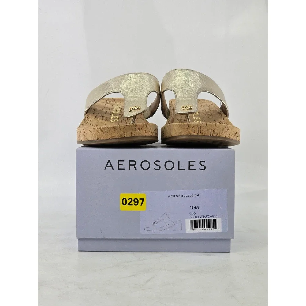 Aerosoles Clio Sandals Womens Size 10M Gold T-Strap Cork Wedge - New